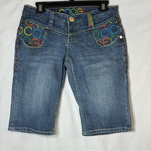 COOGI Pants - Coogi Womans Embroidered Button Bermuda Denim Jean Shorts Sz 7/8‎
